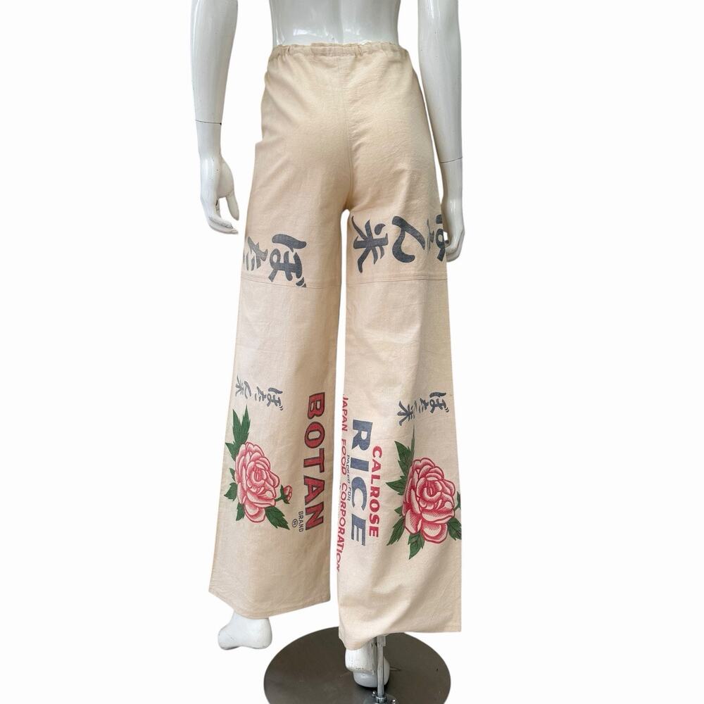 70’s Palazzo Pants, High Waist, Small, Japan Calrose Rice/Botan Vicky Durand